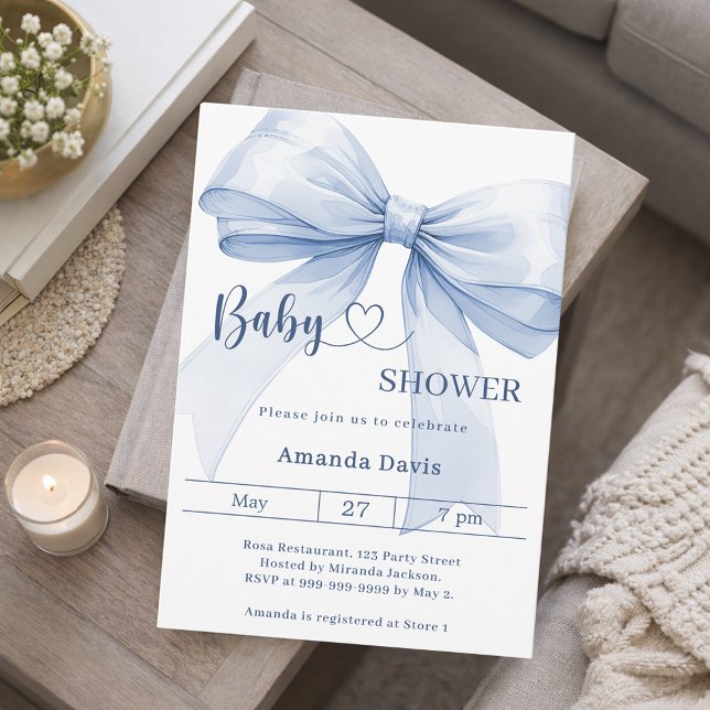 Bow blue boy Baby Shower Invitation (Creator Uploaded)