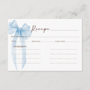 Bow Blue Bridal Shower Recipe Enclosure Card