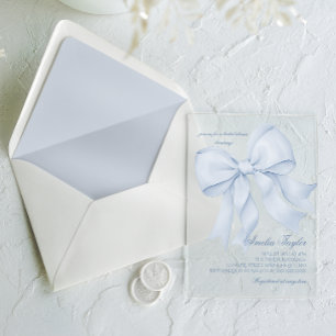 Bow Blue Elegant Bridal Shower Acrylic Invitations