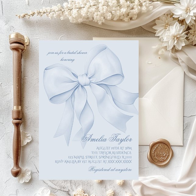 Bow Blue Elegant Bridal Shower Invitation (Creator Uploaded)