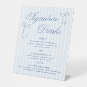 Bow Blue Wedding Signature Cocktails  Pedestal Sign