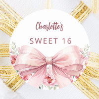 Bow blush pink florals Sweet 16