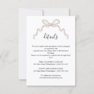 Bow blush Wedding Details card