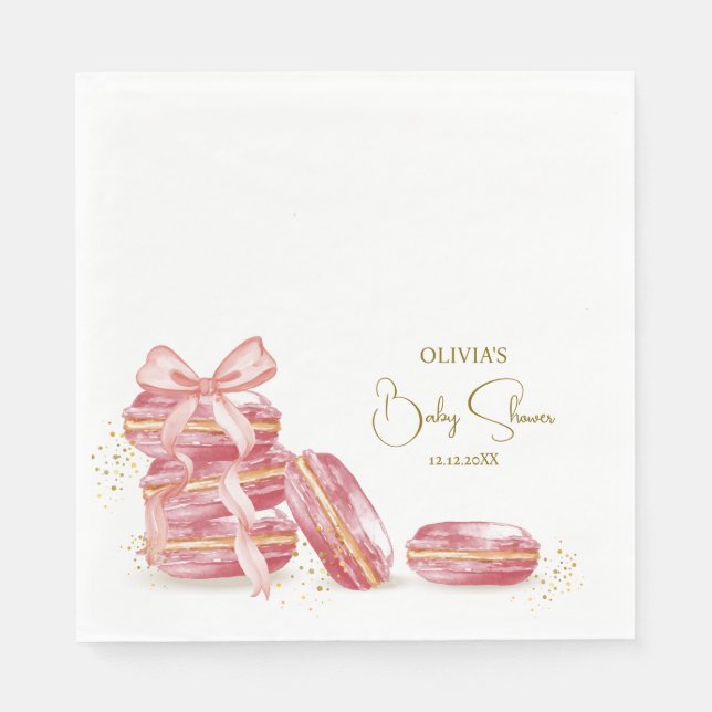 Bow Bonjour Bébé French Macarons Baby Shower  Napkin (Front)