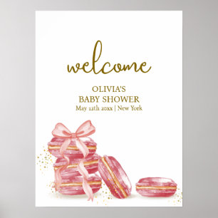 Bow Bonjour Bébé Macarons Baby Shower Welcome Poster