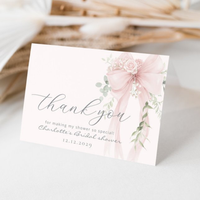 Bow Bridal Shower Ivory greneery Thank You Card (Creator Uploaded)