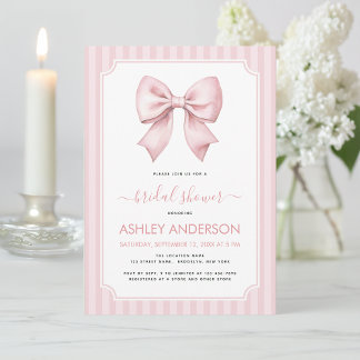 Bow Bridal Shower Pink Stripes Pattern Coquette Invitation