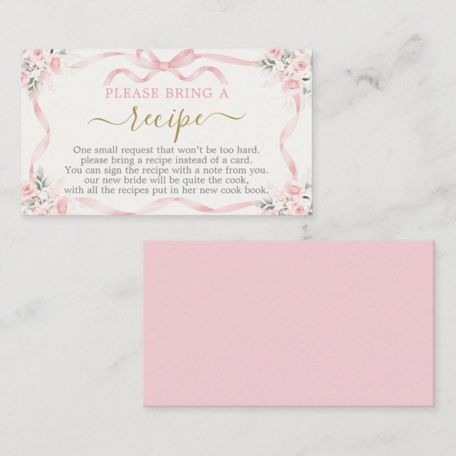 Bow Bridal Shower Recipe Card Request (Front/Back)