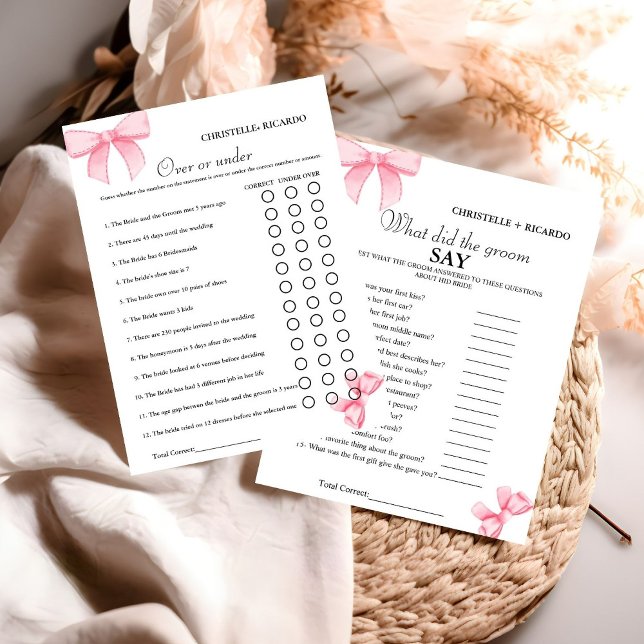 Bow Bride & groom trivia bridal shower game Card (Creator Uploaded)