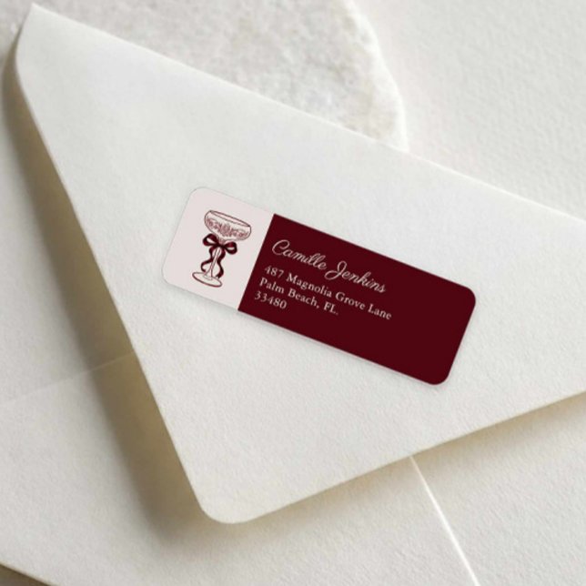 Bow & Bubbly Bridal Shower Return Address Label (Burgundy Bows and Bubbly Bridal Shower Return Address Label)