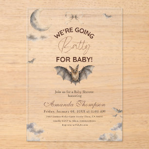 Bow Celestial We're Going Batty for Baby Shower Acrylic Invitations