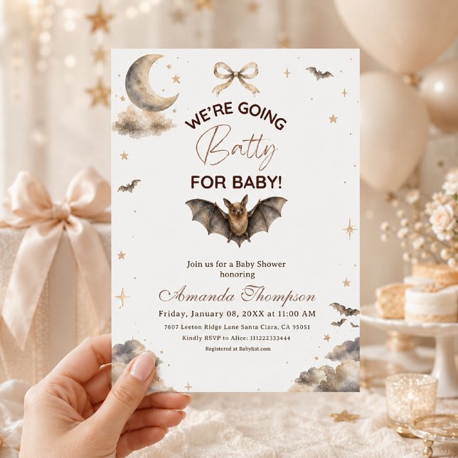 Bow Celestial We're Going Batty for Baby Shower Invitation (Creator Uploaded)