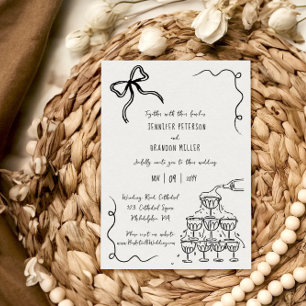 Bow champagne tower quirky wedding invitation