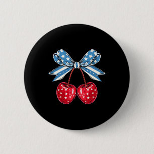 Bow Cherry 4th Of July Usa American Patriotic 6 Cm Round Badge
