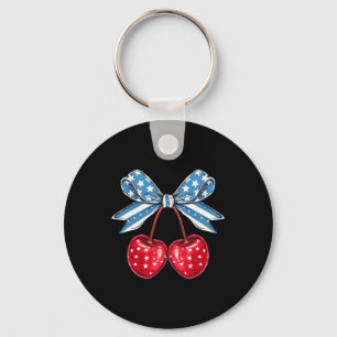 Bow Cherry 4th Of July Usa American Patriotic  Key Ring