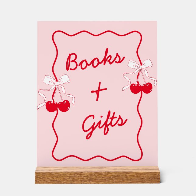 Bow Cherry Baby Shower Books and Gifts Acrylic Sign (Creator Uploaded)