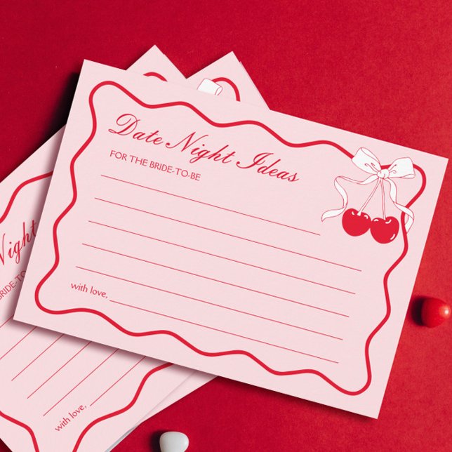 Bow Cherry Bridal Shower Date Night Ideas Card (Creator Uploaded)