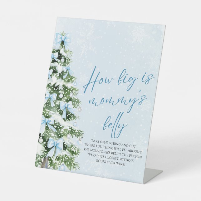 Bow Christmas Baby Shower How Big Is Mommy's Belly Pedestal Sign (Front)