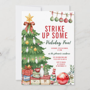 Bow Christmas Holiday Bowling Party Strike Up Some Invitation