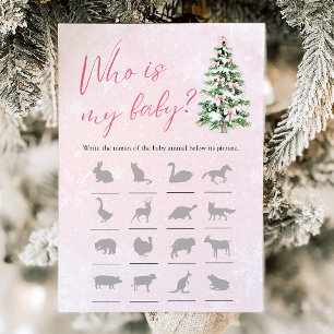 Bow Christmas Tree Baby Shower Who Is My Baby Game Invitation