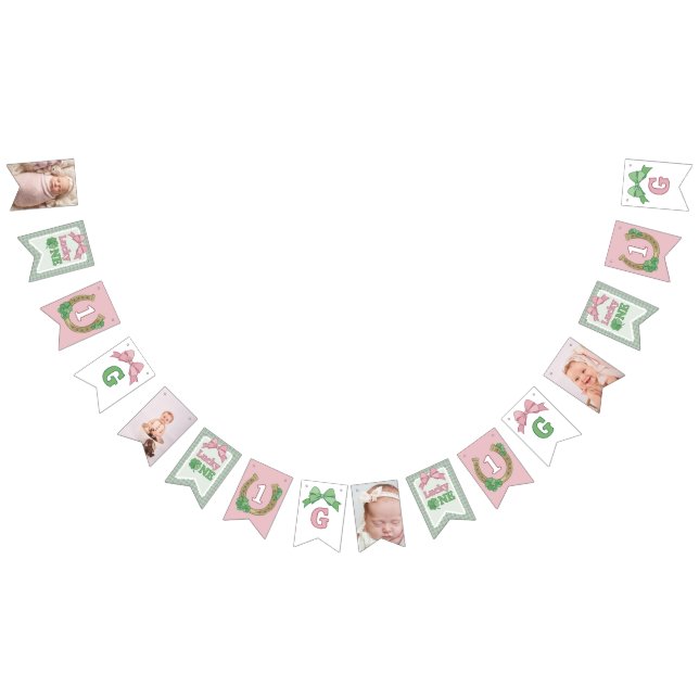 Bow Clover Lucky One Girl 1st Birthday Photo Bunting (All)