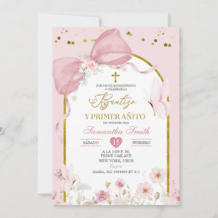 Bow Coquette Blush Pink Bautizo Y Primer Anito Invitation