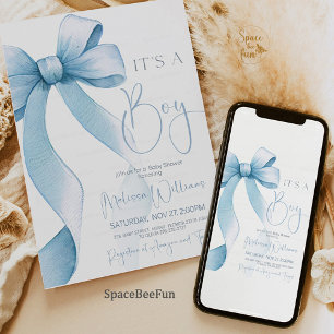 Bow Coquette Boy Baby Shower Invitation