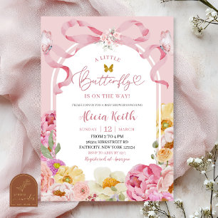 Bow Coquette Colourful Floral Summer Butterfly Bab Invitation