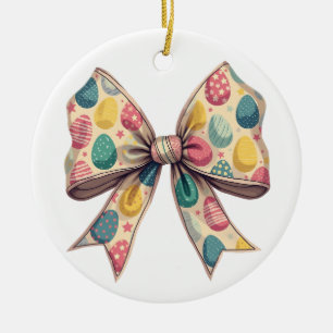 Bow Coquette Easter Sunday Eggs Pink Pallete  Ceramic Ornament