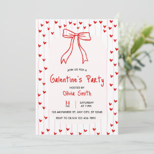 bow coquette galentines party invite , red hearts 