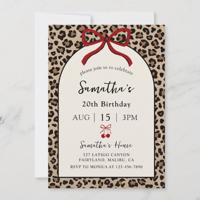 Bow Coquette Leopard Cheetah Birthday Invitation (Front)