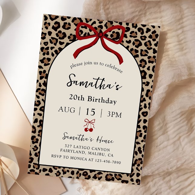 Bow Coquette Leopard Cheetah Birthday Invitation (Creator Uploaded)