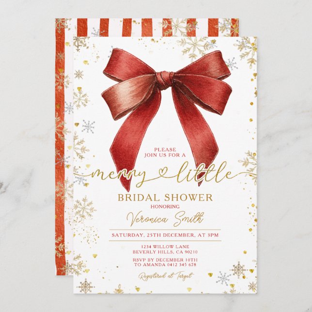 Bow coquette Merry Little Christmas Bridal Shower Invitation (Front/Back)