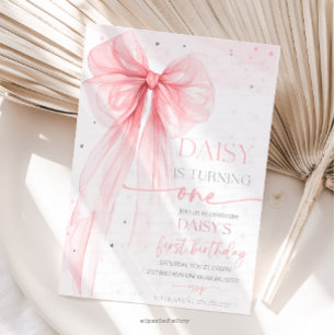 Bow Coquette Pink 1st Birthday  Invitation