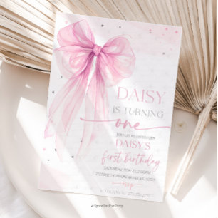 Bow Coquette Pink 1st Birthday  Invitation