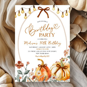 Bow Coquette Pumpkin Wildflower Birthday Party Invitation