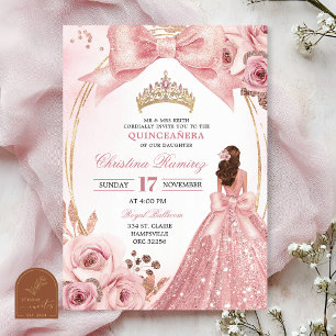 Bow Coquette Rose Gold Princess Quinceanera Invitation