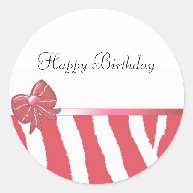 Bow Coral Stripe Birthday  Classic Round Sticker (Front)