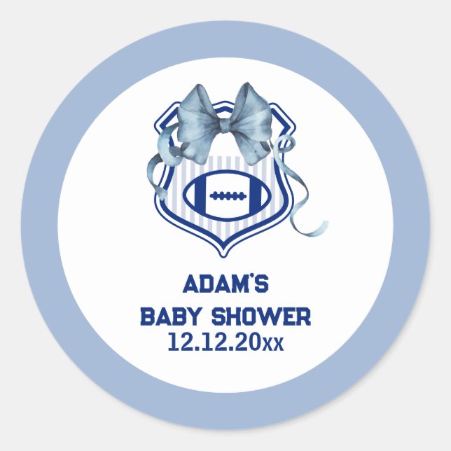 Bow Crest Rookie Football Sport Boy Baby Shower Classic Round Sticker (Front)