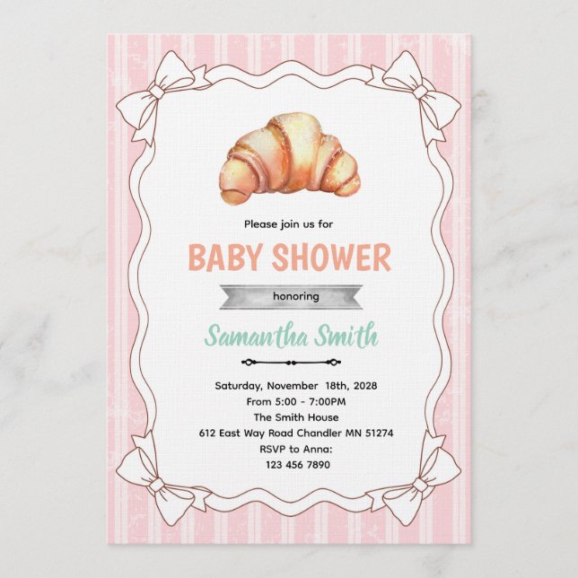 Bow Croissant baby shower invitation (Front)