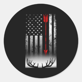 Bow Deer Hunting American Flag Bow Hunting Classic Round Sticker