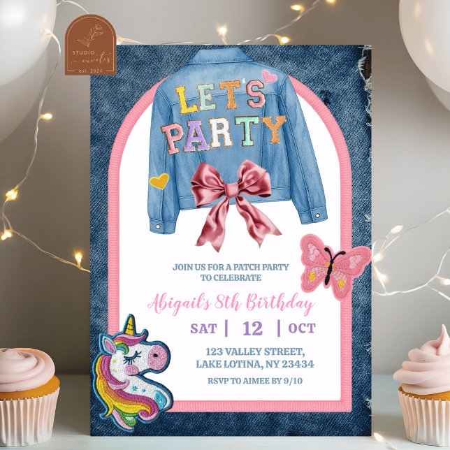 Bow Denim Jacket Patch Party Birthday Invitation (Creator Uploaded)