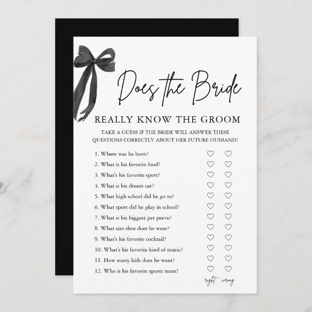 Bow Does The Bride Really Know The Groom Game Invitation (Front/Back)