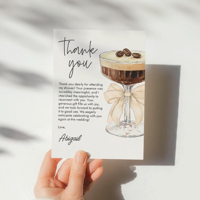 Bow Espresso Martini Bridal Shower Thank You Card (Bow Espresso Martini Bridal Shower Thank You)