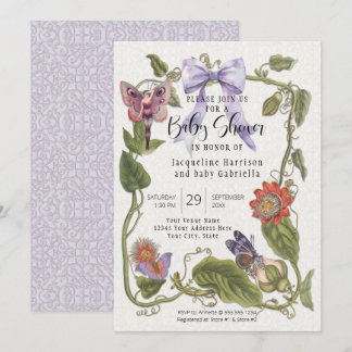 Bow Fairy Garden Flower Vintage Floral Baby Shower Invitation