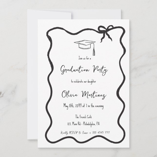 Bow fancy Graduation Invitation and announcement (Front)