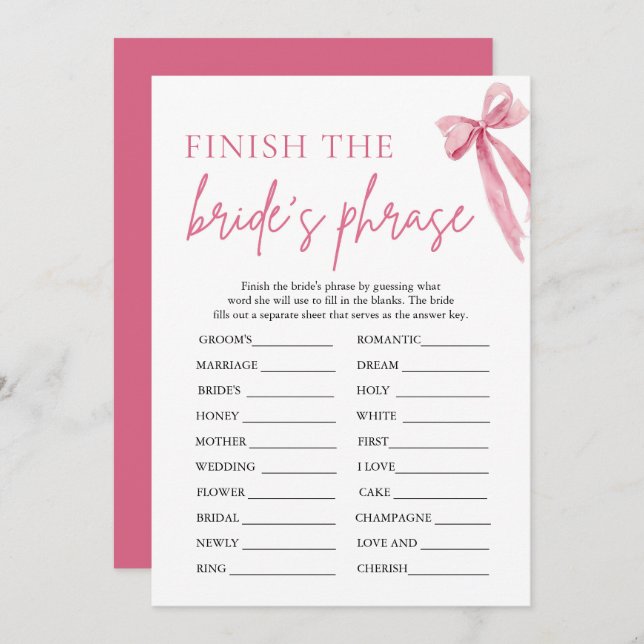 Bow Finish the Bride's Phrase Bridal Shower Game Invitation (Front/Back)