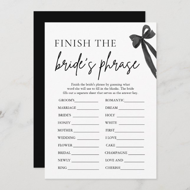 Bow Finish the Bride's Phrase Bridal Shower Game Invitation (Front/Back)