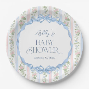 Bow Floral Roses Vintage Baby Shower Paper Plate