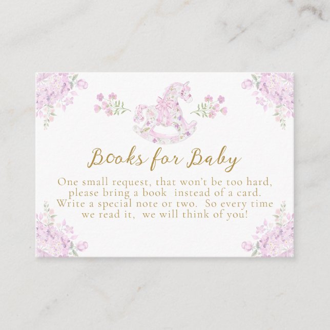 Bow Floral Teddy Bear Toile Girl Shower Books Enclosure Card (Front)